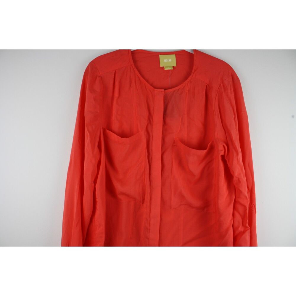 Maeve Anthropologie Clara Split Blouse 12 NWT Coral Rayon Pocket Button Top